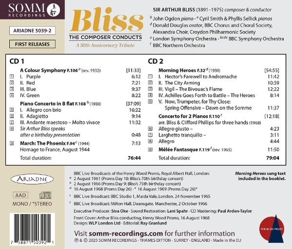 Ein CD-Cover mit Text und einer Liste von Liedern. 'Bliss the Composer Conducts'.