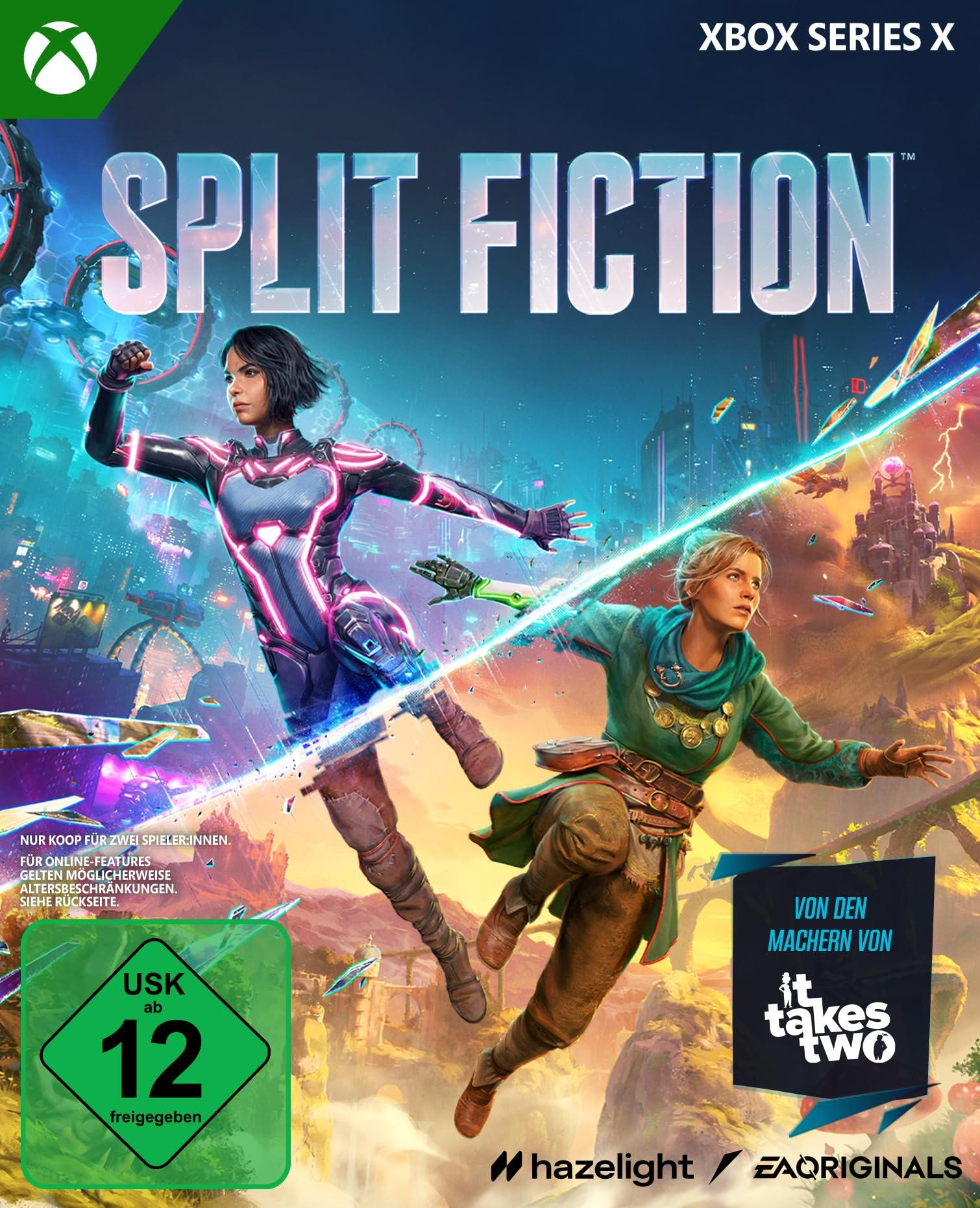 Videospiel-Cover: Zwei Frauen in futuristischen Outfits vor einem lebendigen Hintergrund.