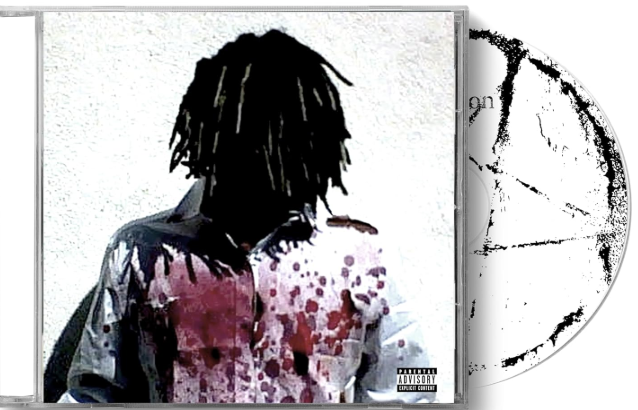 Albumcover: Person mit Dreadlocks, Hemd mit roten Flecken. CD-Hülle mit teilweise sichtbarer CD mit schwarzem Design.