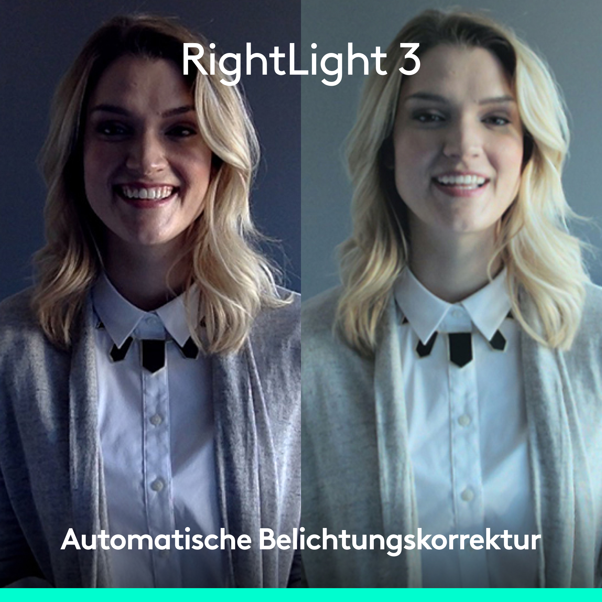 Draufsicht der Webcam mit Beschriftungen. Enthält Sensor, LED-Leuchten, Mikrofone und verstellbaren Clip.