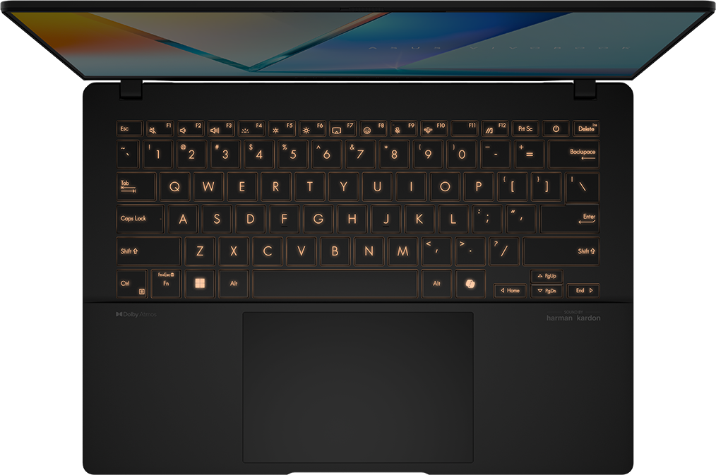 Laptop billentyűzet megvilágított gombokkal. Felülnézet. Touchpad alul.