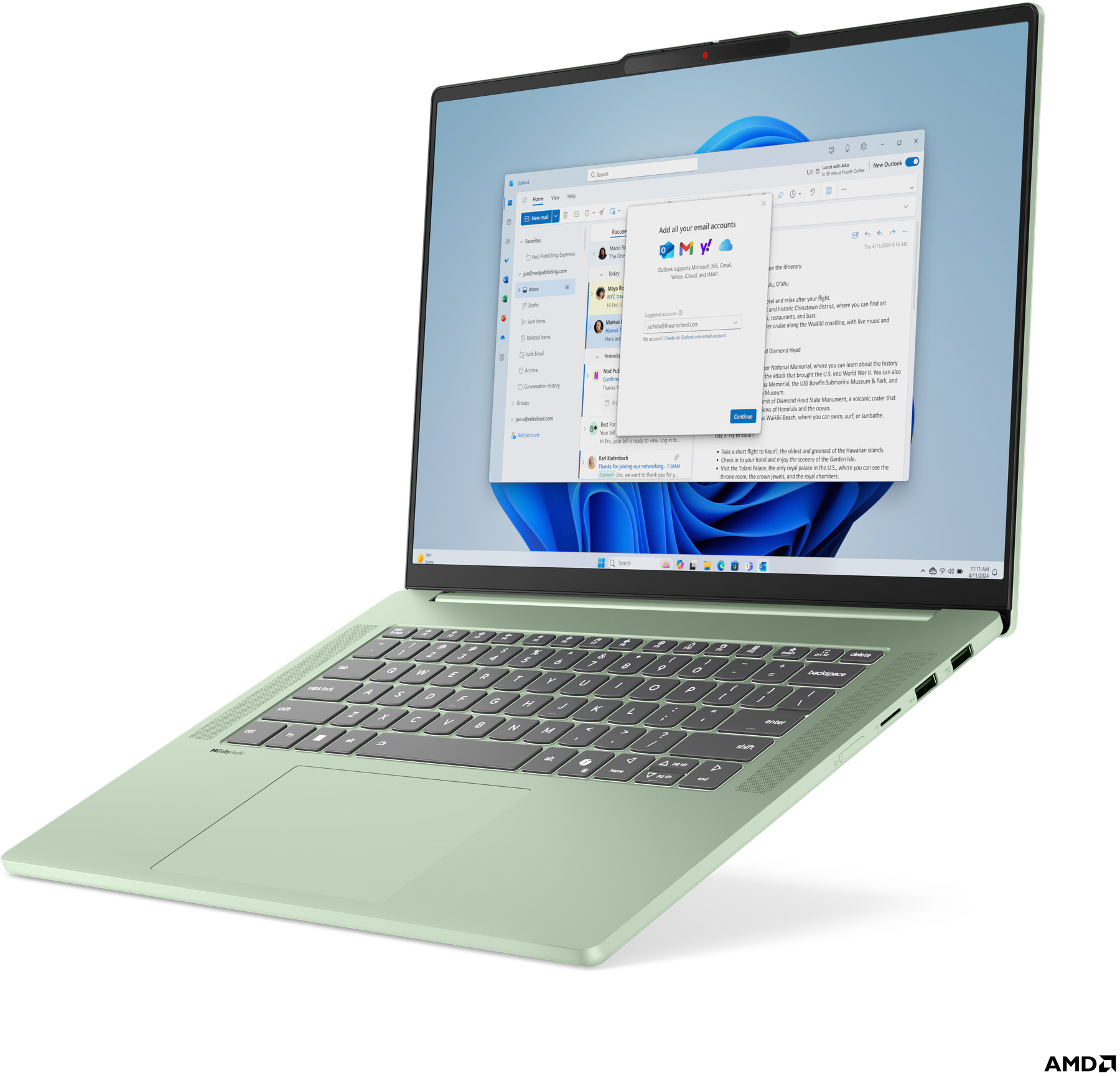Zöld laptop, hátulnézet.