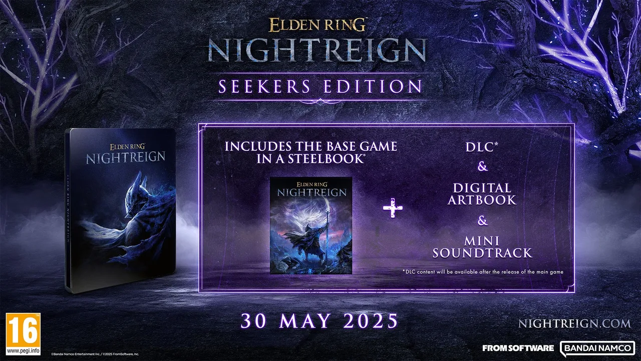 Boîte d'Elden Ring Nightreign Seekers Edition avec détails du jeu.