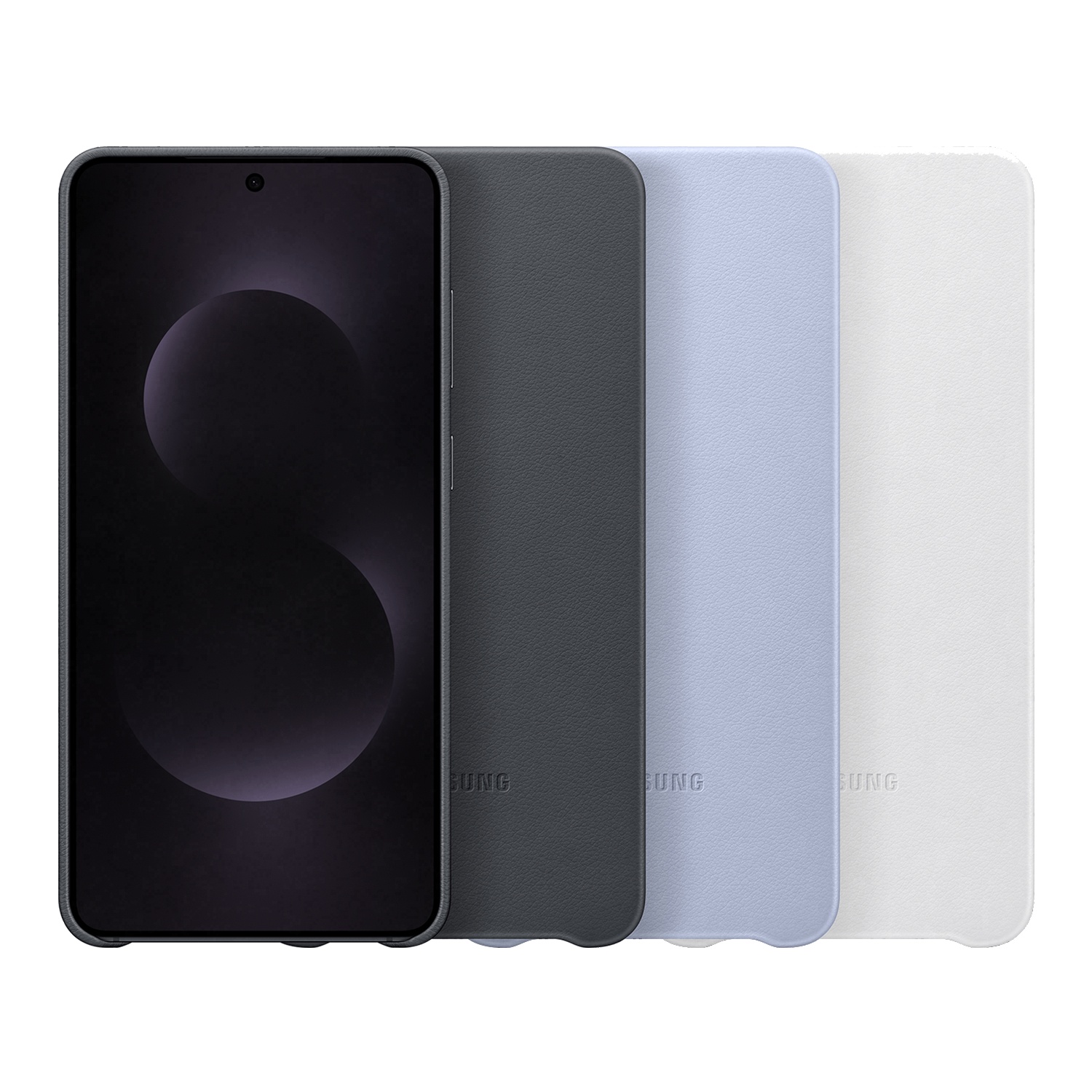 Cuatro fundas para teléfono de diferentes colores, con un teléfono a la izquierda.