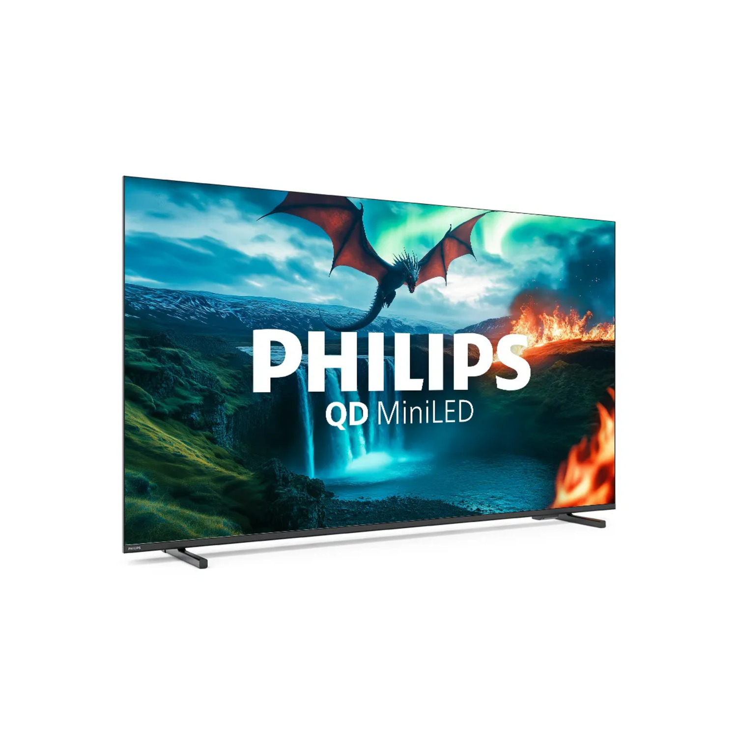 Un écran de télévision Philips affichant une scène avec un dragon.