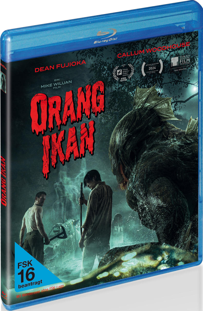 Filmcover, 'Orang Ikan'. Zeigt zwei Männer, ein Monster und Wald. Blu-ray Disc.