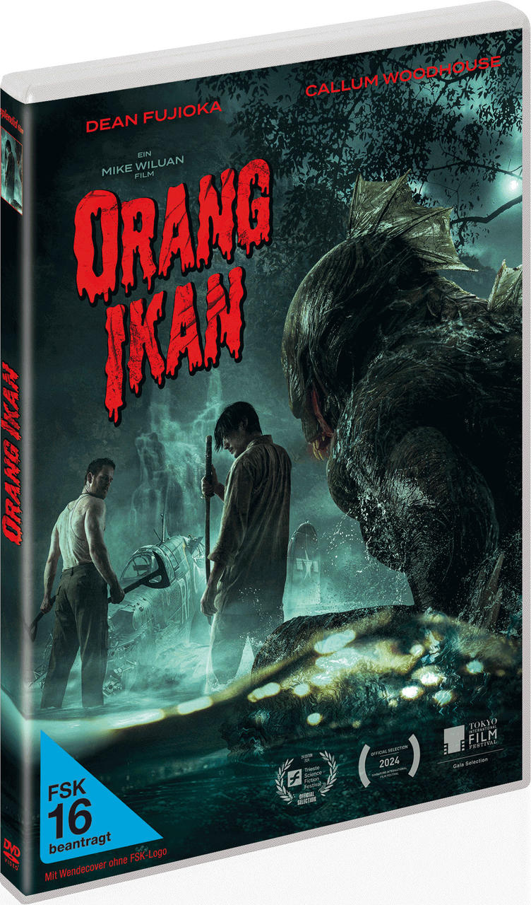 Filmcover, 'Orang Ikan'. Zeigt zwei Männer, ein Monster und Wald. Blu-ray Disc.