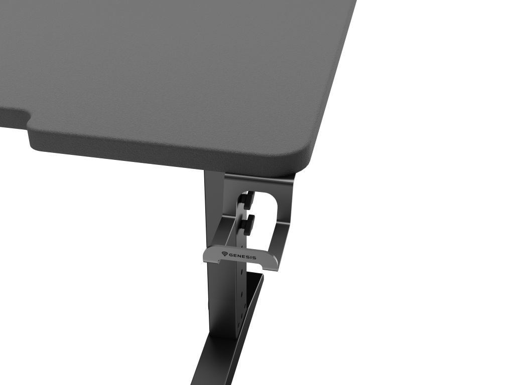 Zbliżenie czarnego stołu do gier z czarnym uchwytem. Tło jest czarne.