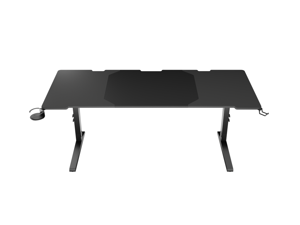 Czarny stół do gier. Biurko ma unikalny kształt i wzornictwo.