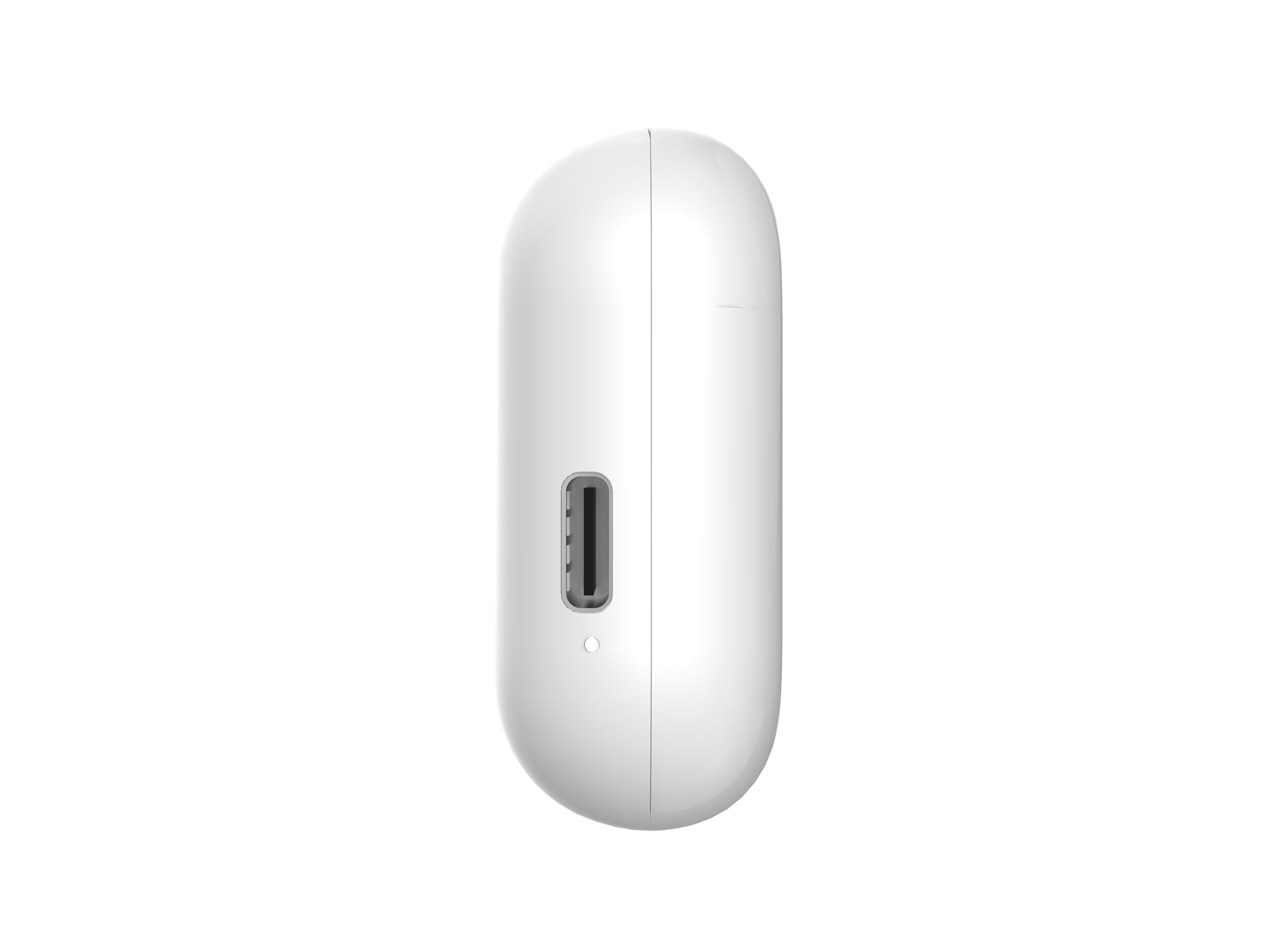 Weißes Ladecase mit USB-C-Anschluss auf schwarzem Hintergrund.