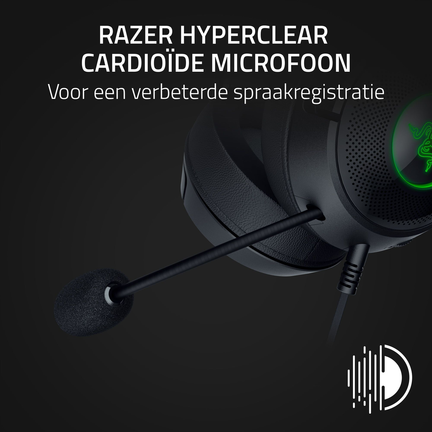 Close-up of a microphone on a black headset, Razer HyperClear cardioid mic.