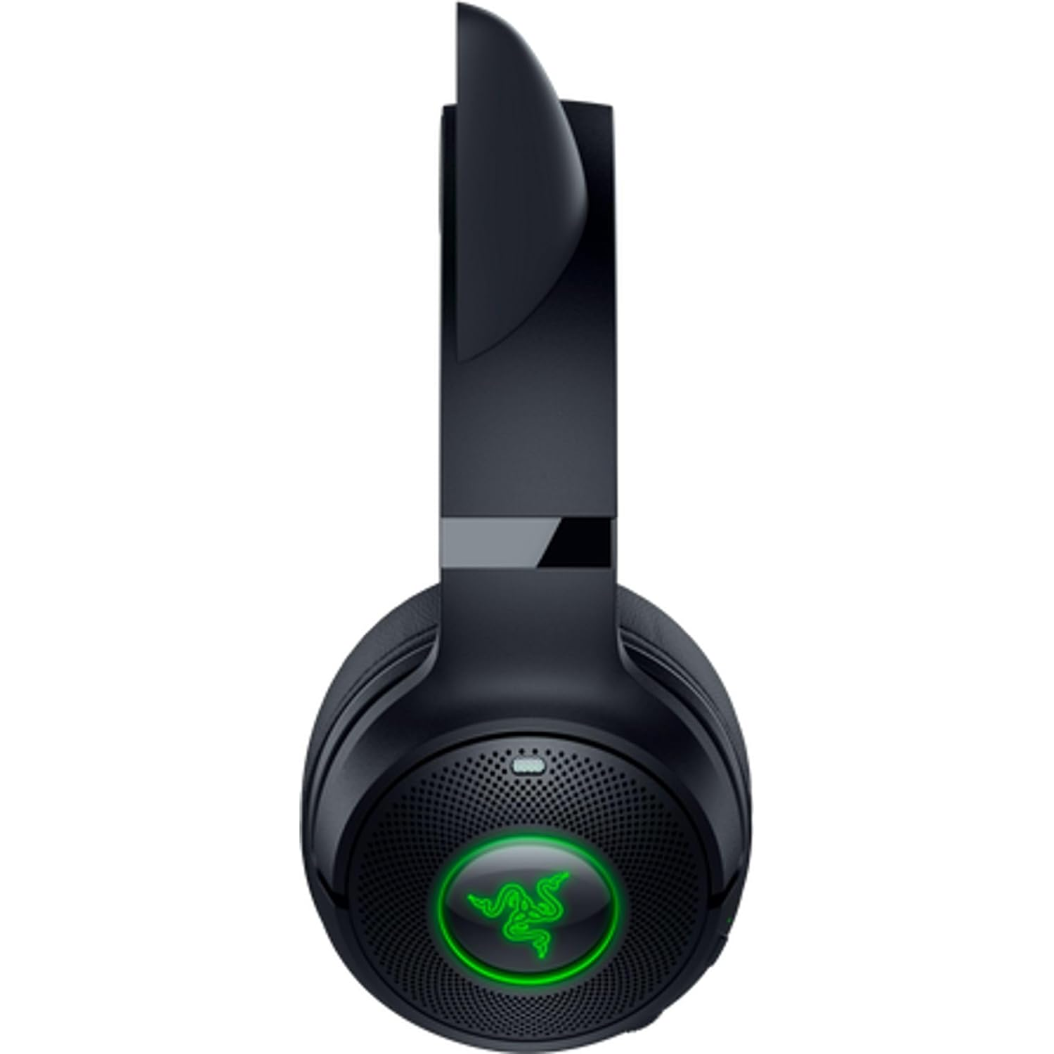 Casque Razer noir. Texte : Le casque a un logo vert et un microphone.