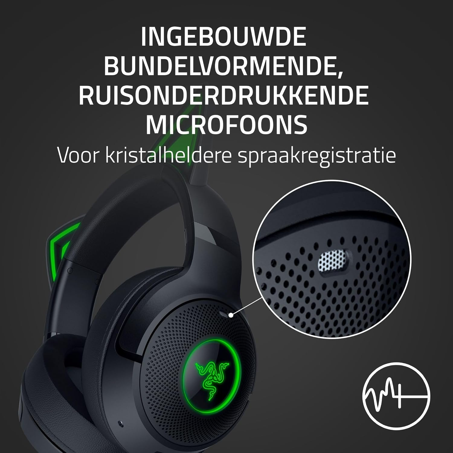 Zwarte Razer-headset met kattenoren en een close-up van het microfoongebied.