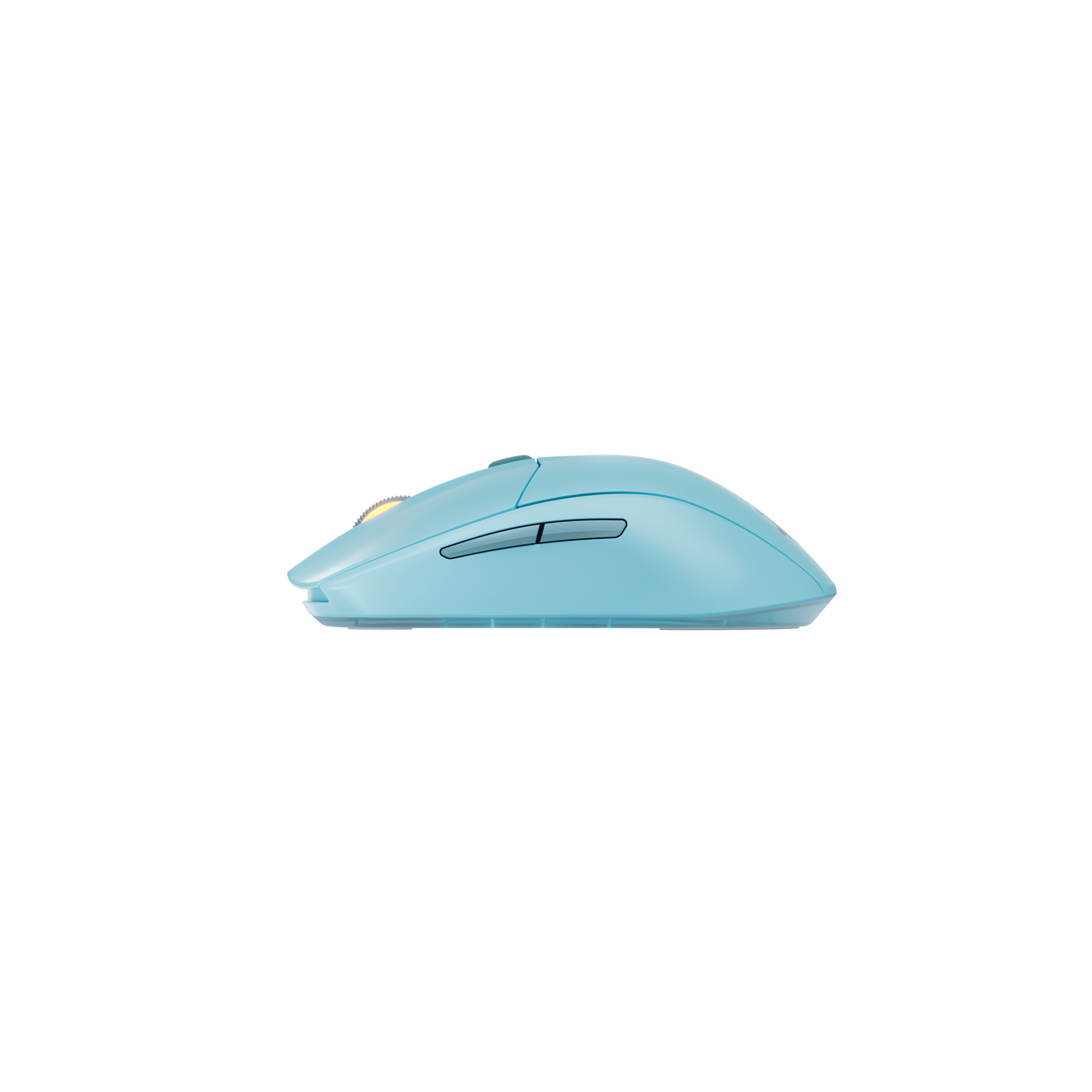 Side view of a light blue mouse. Isolated on a white background.