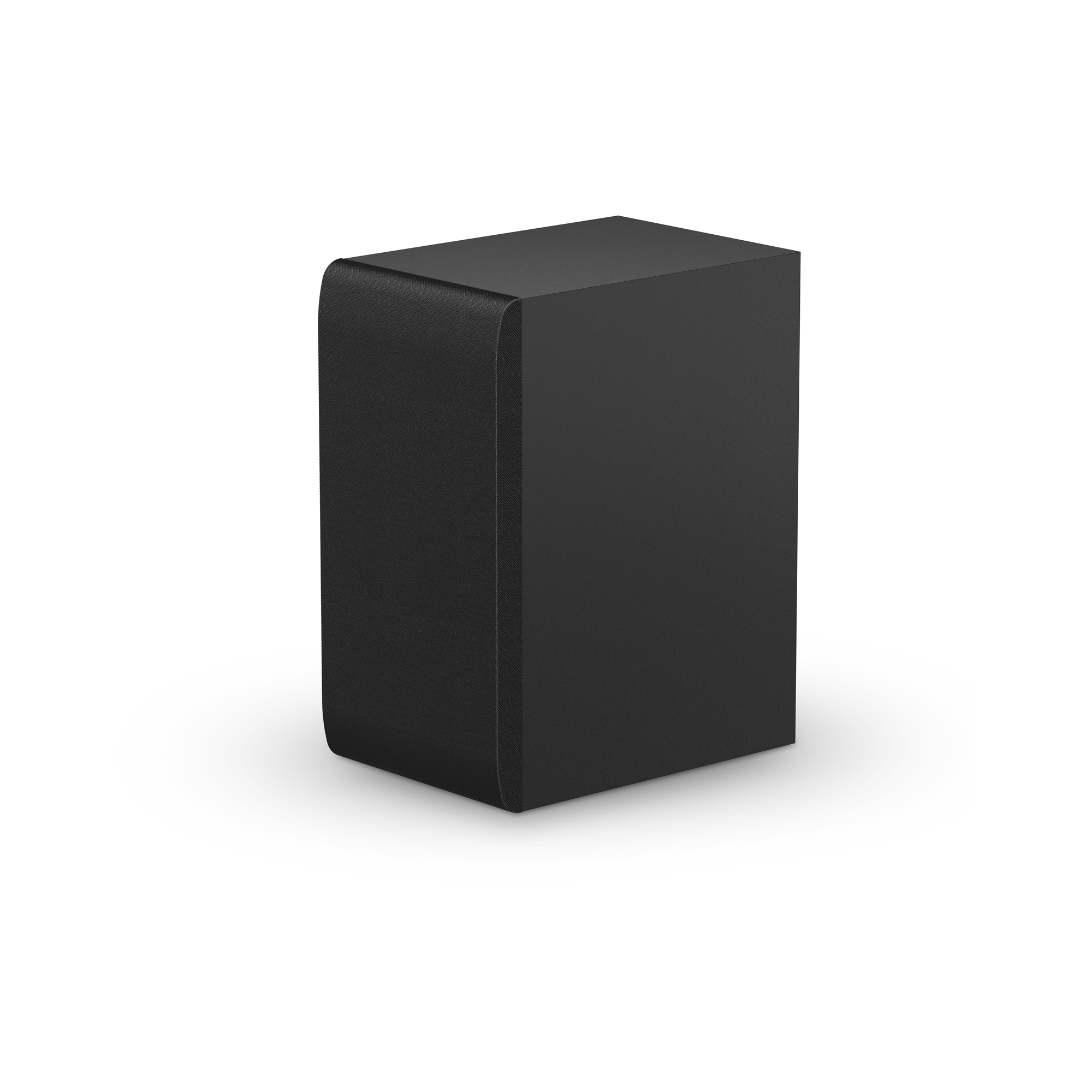 Subwoofer negro sobre fondo blanco.