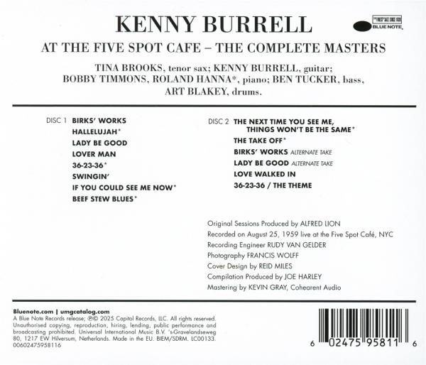 Albumcover: Text mit Musikern, Songtiteln. Weißer Hintergrund mit Blue Note Records Logo.
