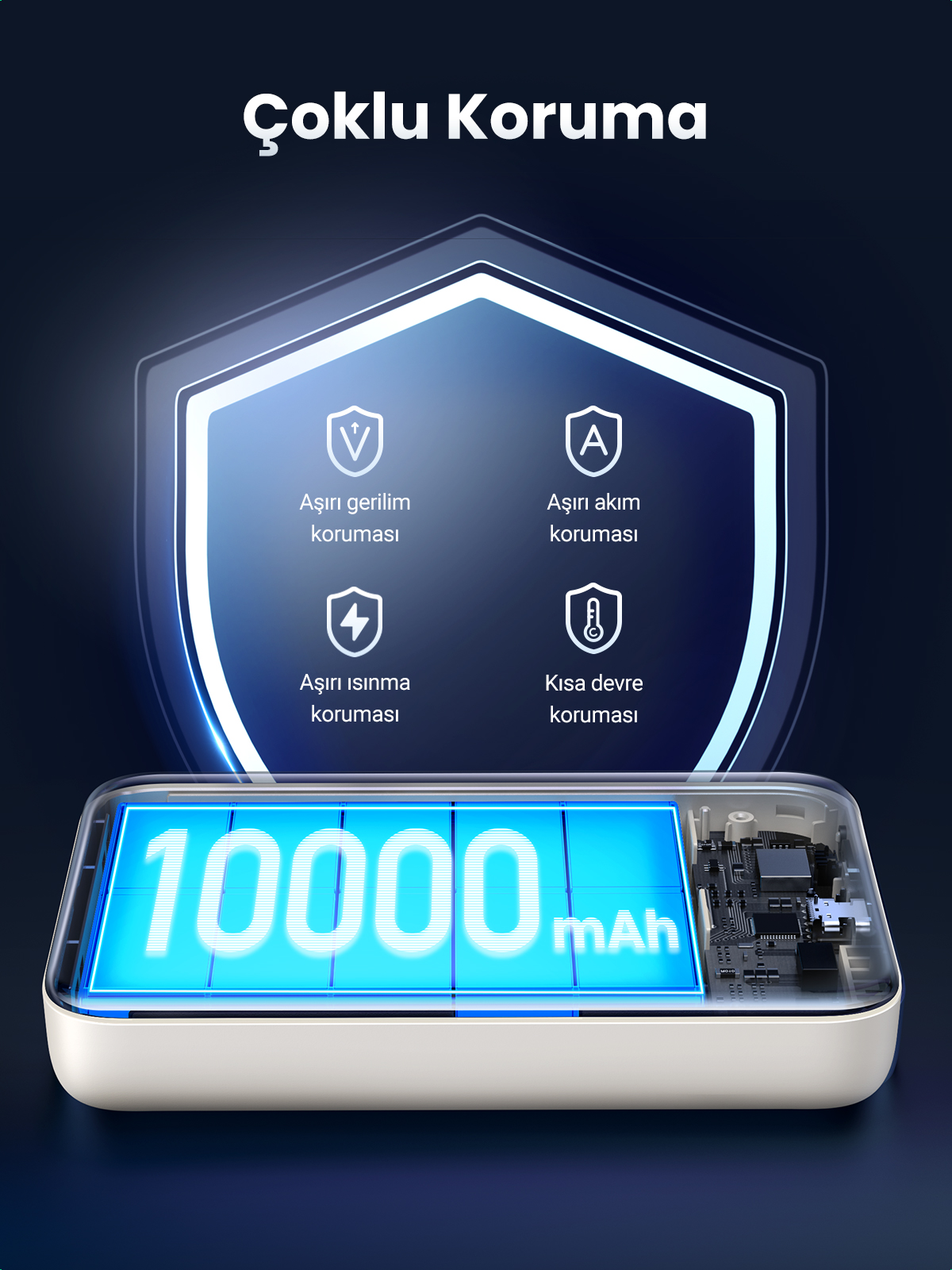 Krem rengi kablosuz şarj cihazı, 10000 mAh pil kapasitesini gösteriyor.