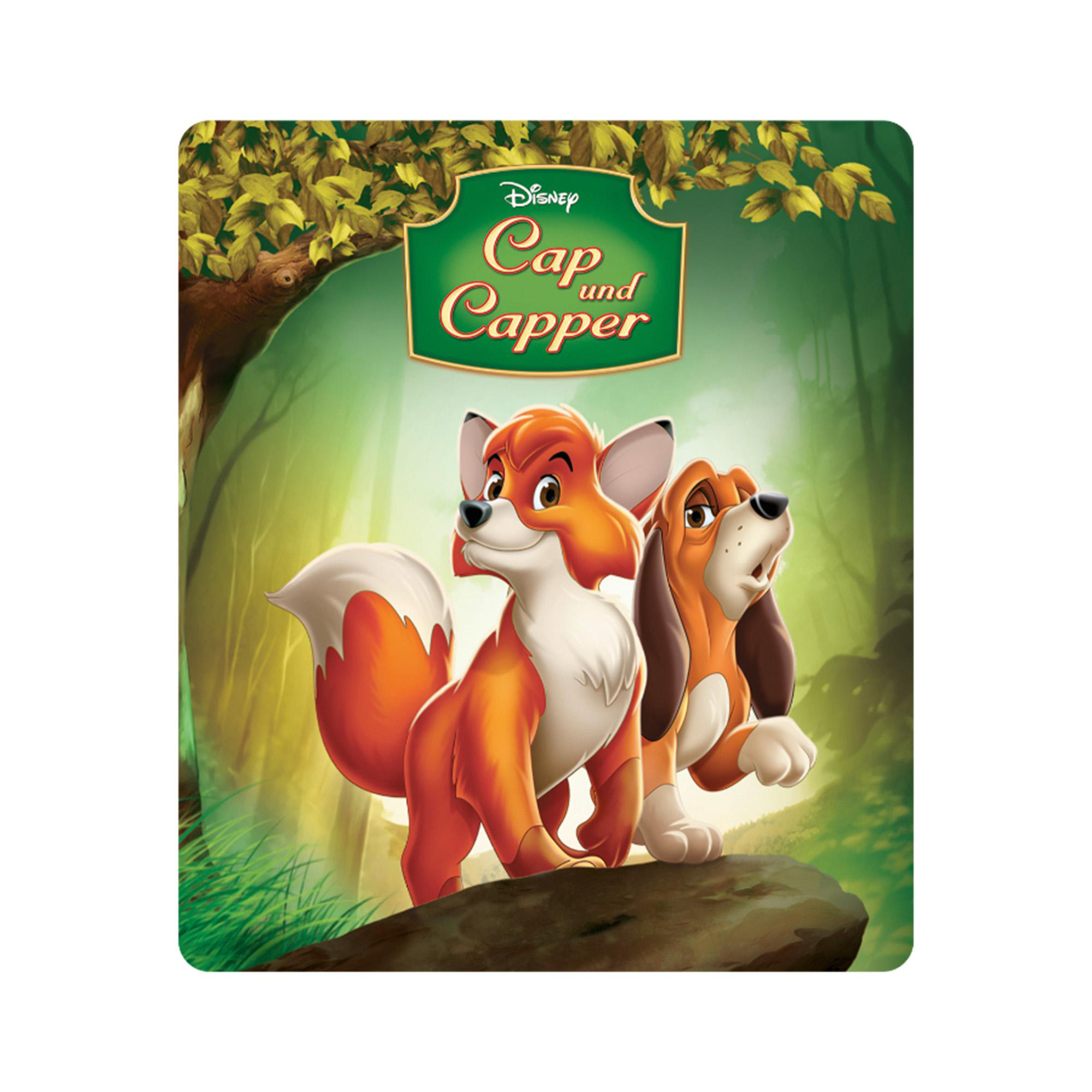 Cover-Art eines Disney-Films mit einem Fuchs und einem Hund auf grünem Hintergrund.