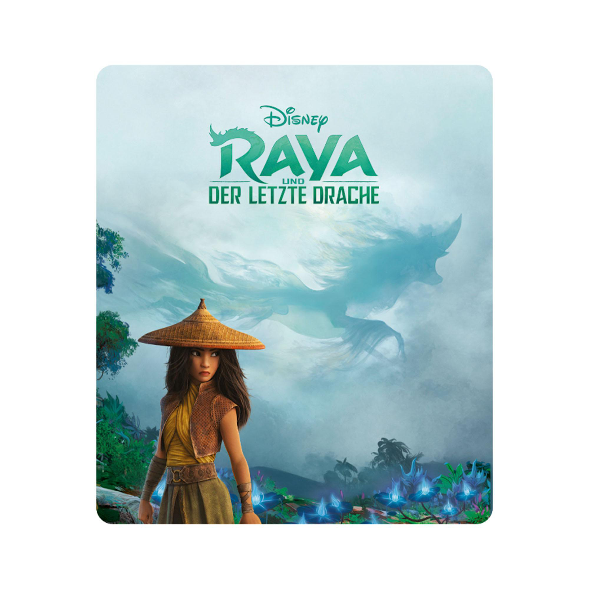 Filmplakat von Raya und der letzte Drache mit Raya vor einem grünen Hintergrund.