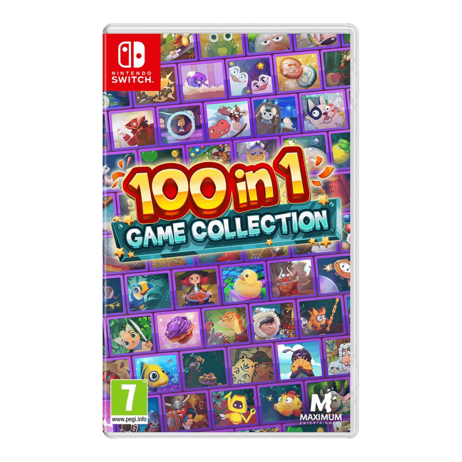 Jeu Nintendo Switch : 100 en 1 Game Collection, avec divers icônes de jeu colorés.