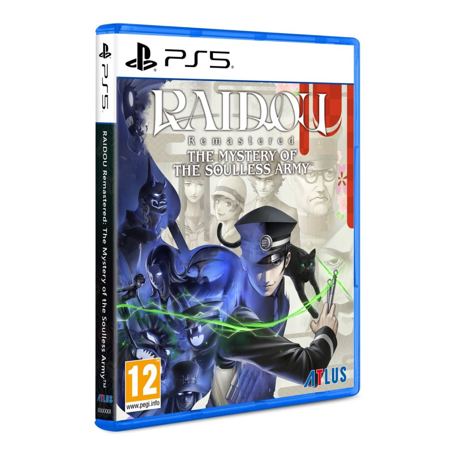 Le visuel de la boîte de jeu est présenté en perspective 3D. Le titre est 'RAIDOU Remastered' et le visuel de la couverture est visible.