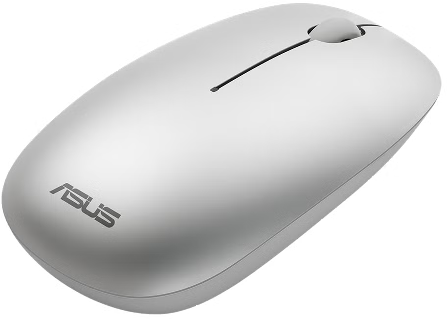 Ezüst ASUS egér látható logóval és görgetőkerékkel.