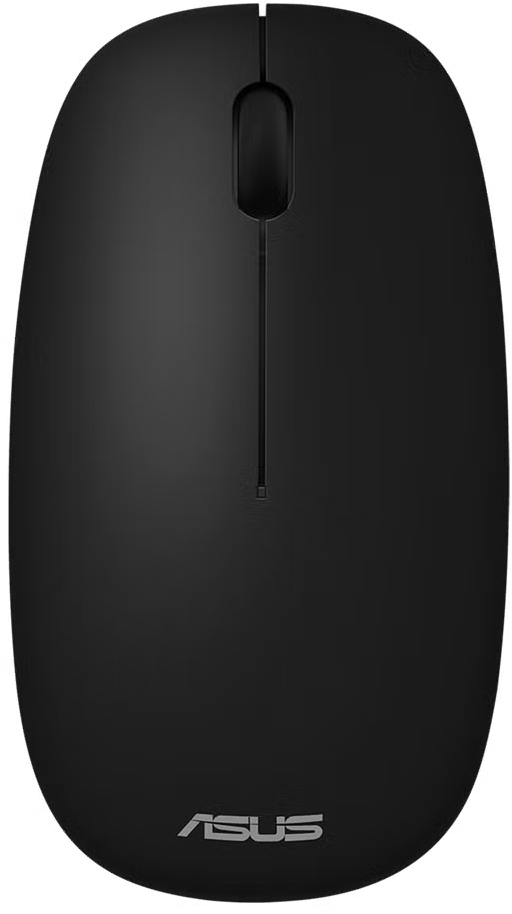 Fekete egér, alul látható ASUS logóval.