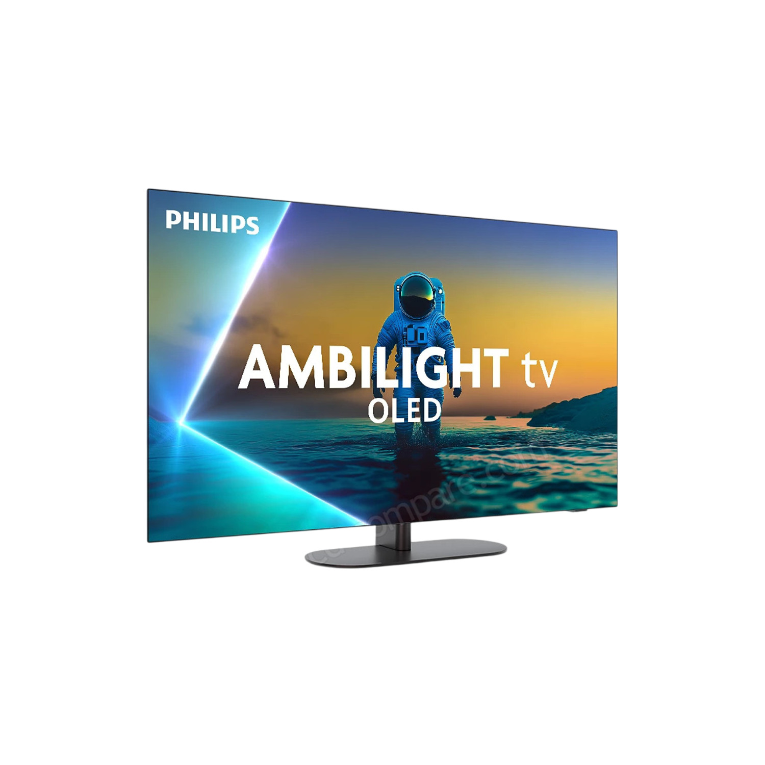 Un téléviseur OLED avec Ambilight montre un astronaute sur une surface d'eau.