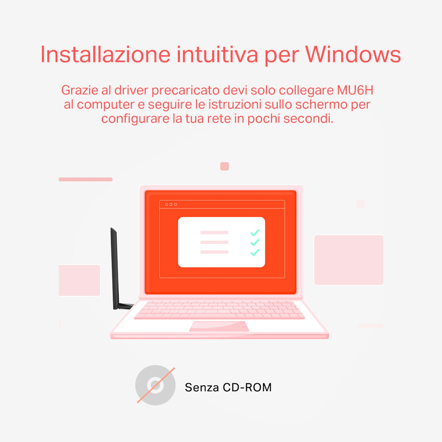 Illustrazione dell'installazione di laptop e adattatore Wi-Fi. Facile installazione Windows.