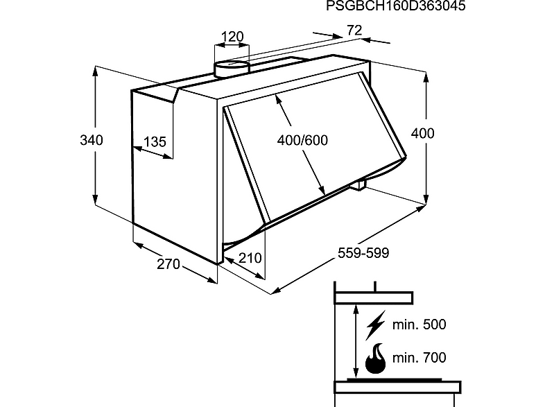 AEG DEB2531S 3000 Extractor, Einbau-Dunstabzugshaube (550 mm breit, 270 mm tief) — Foto 3 von 3