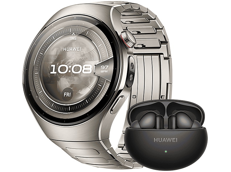 HUAWEI Watch 5 46 + Freebuds 6i Smartwatch Titanarmband, 140-210 mm, Titanium