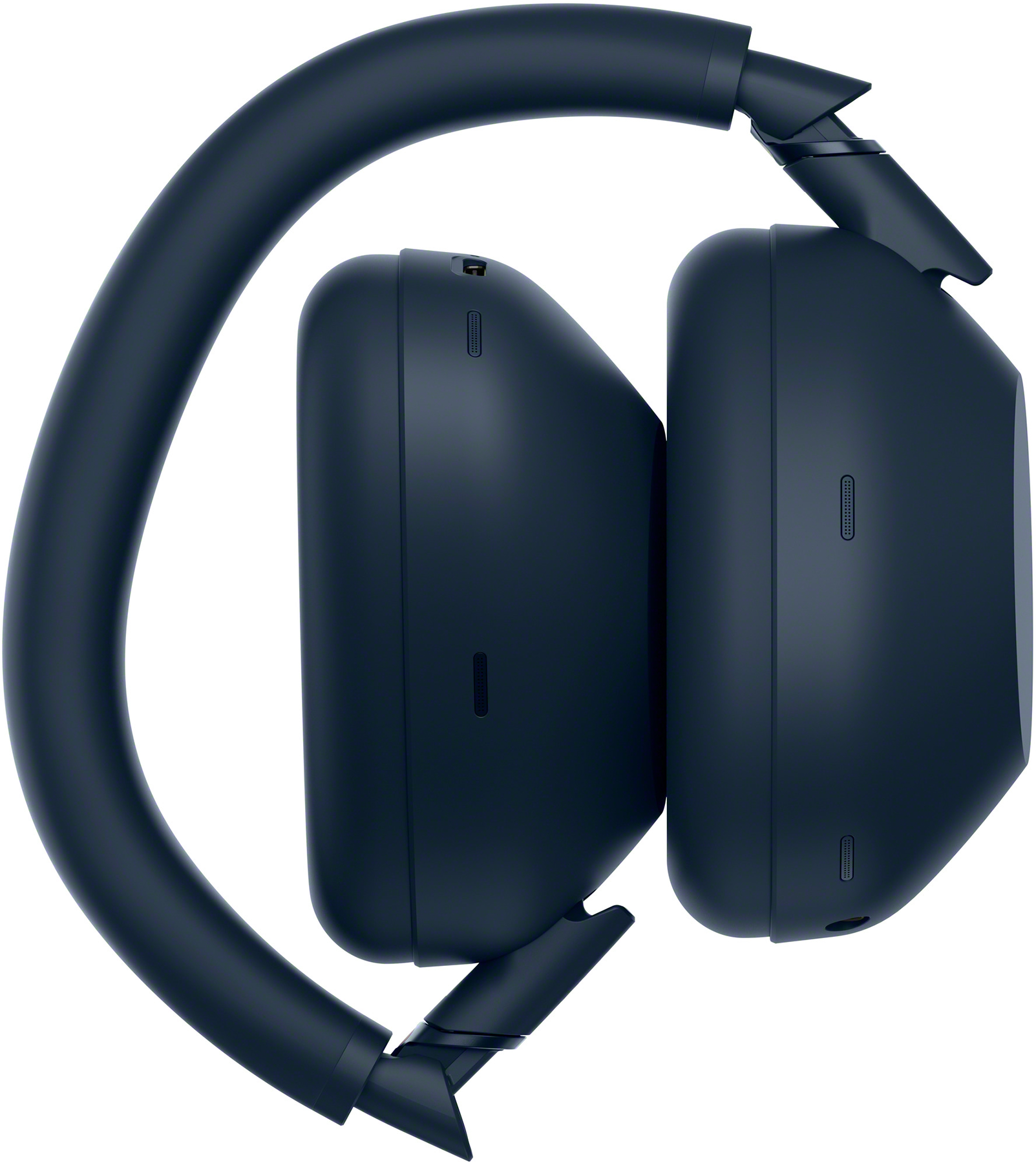 Kék Sony fejhallgató, oldalnézet. Fülpárnák és fejpánt látható. Sony logó az oldalán. Fehér háttér.