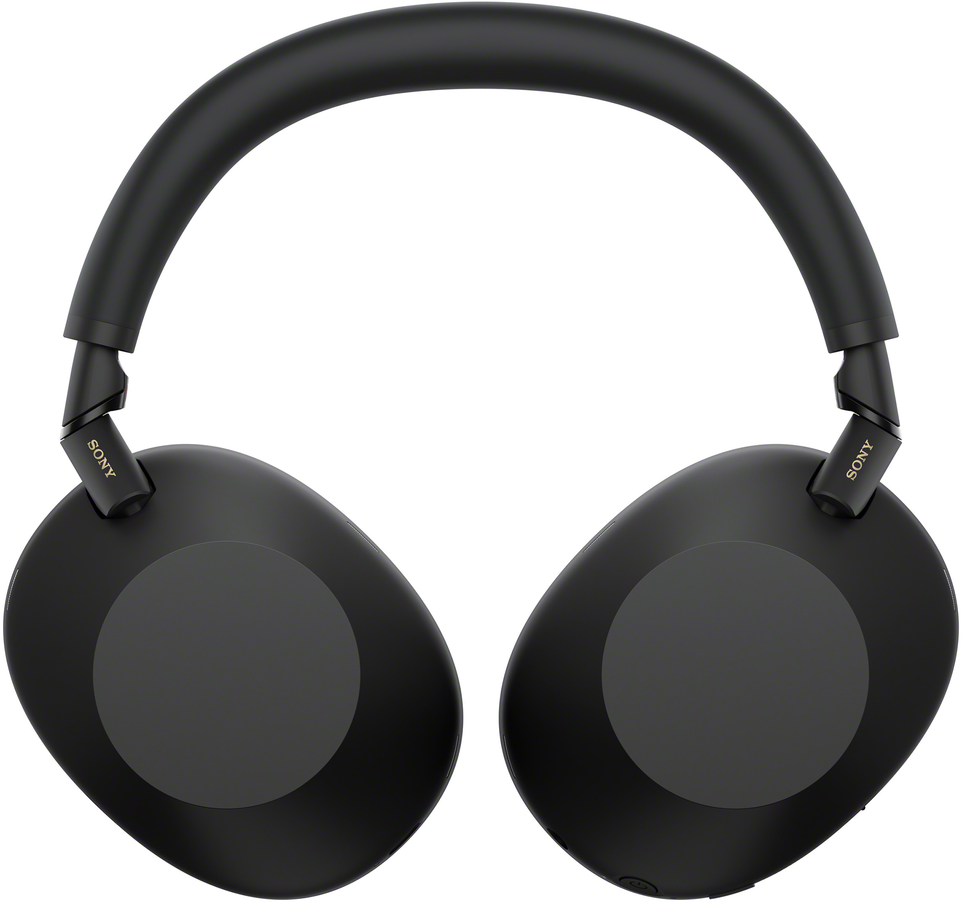 Fekete Sony fejhallgató. A fülpárnák és a fejpánt látható. Sony logó az oldalán. Fehér háttér.