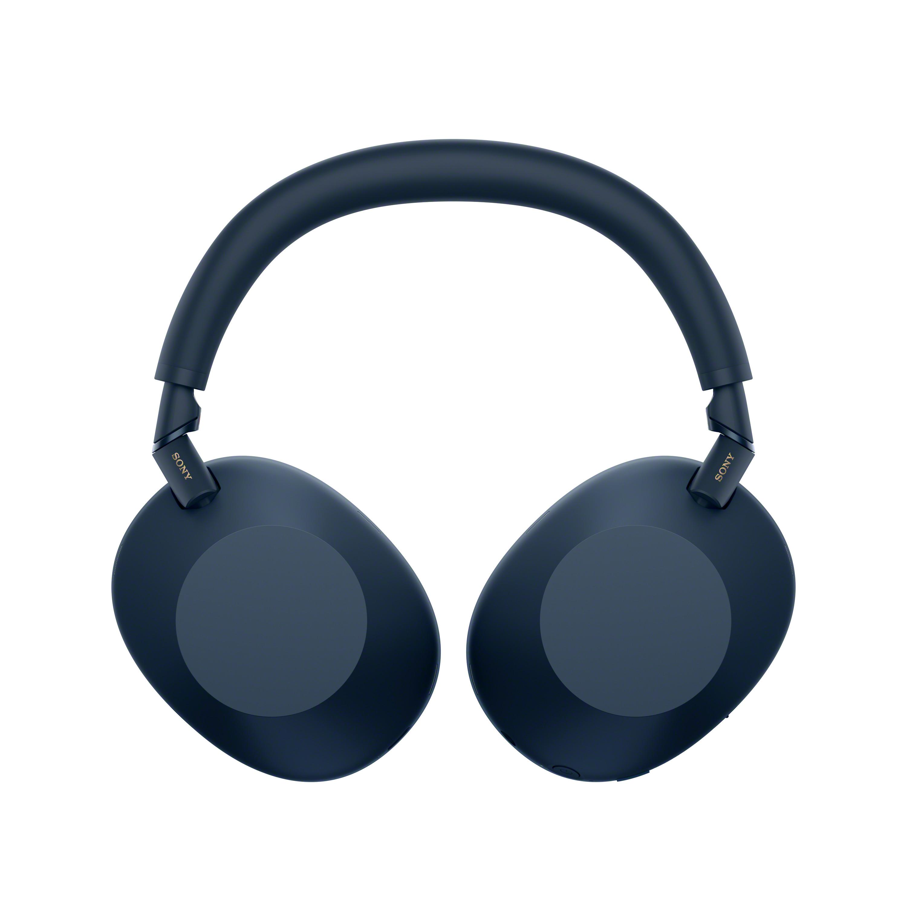 Słuchawki pokazujące wewnętrzną stronę nauszników, kolor granatowy.