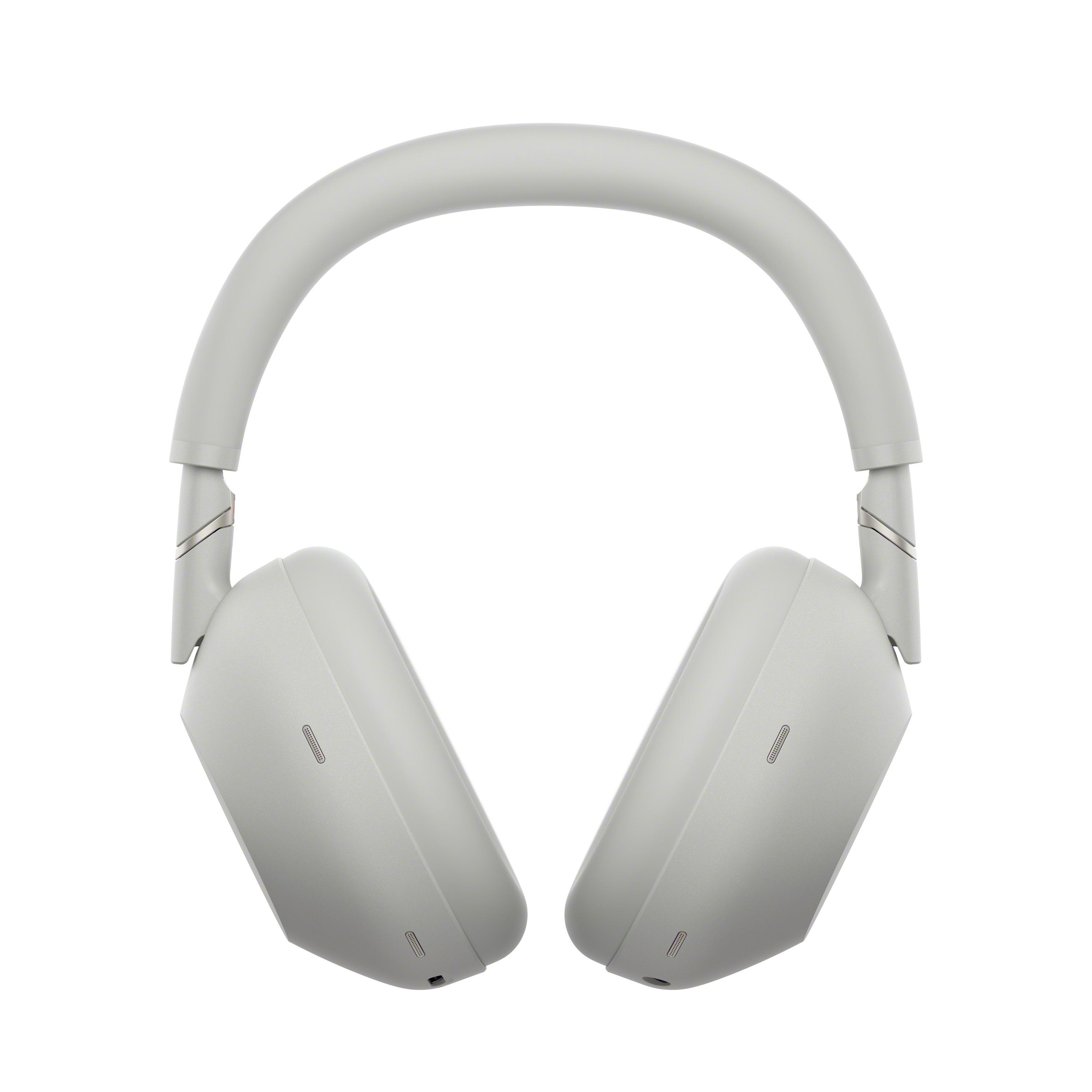 Białe słuchawki Sony WH-1000XM6, widok z góry. Widoczny pałąk i nauszniki.