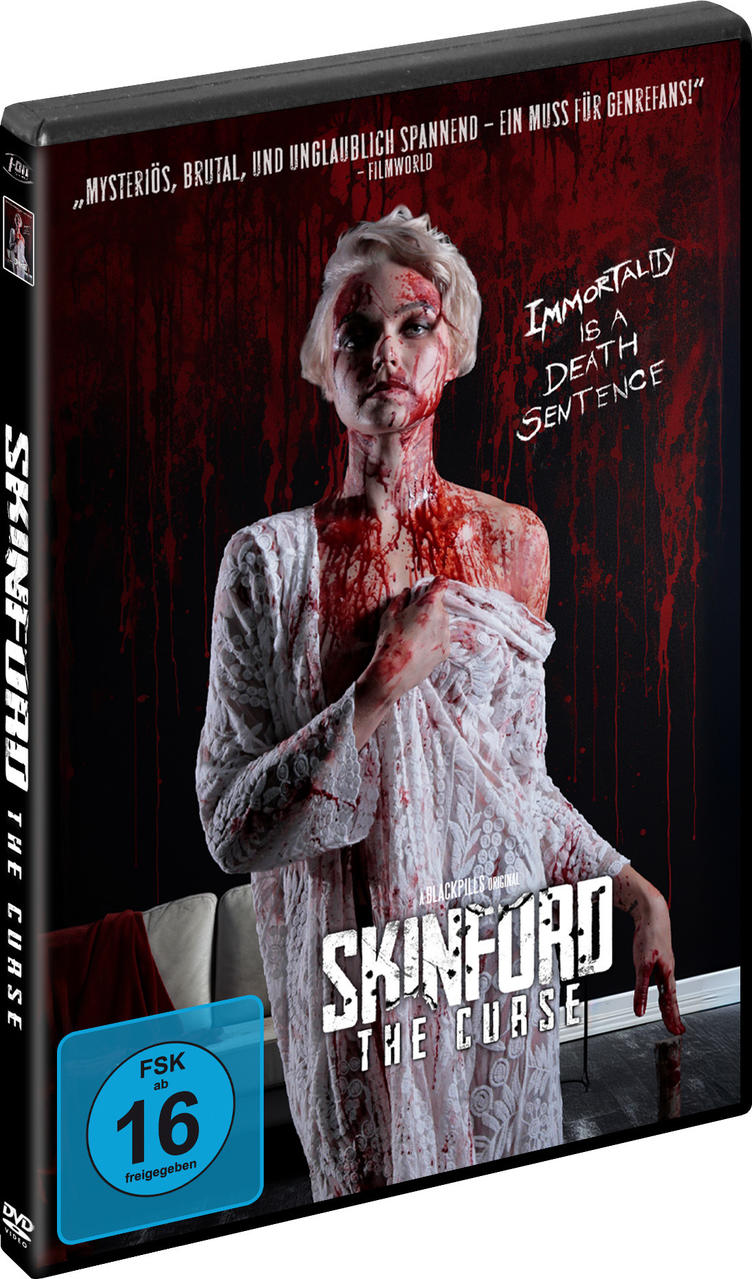 DVD-Hülle mit einer blutbefleckten Frau und Text. Die Hülle befindet sich in einem Gehäuse.