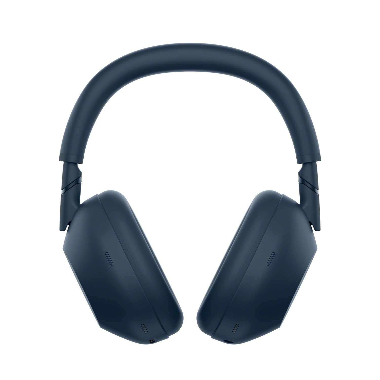 Vooraanzicht van donkerblauwe Sony-hoofdtelefoon. De hoofdtelefoon is gecentreerd, oorschelpen zichtbaar.