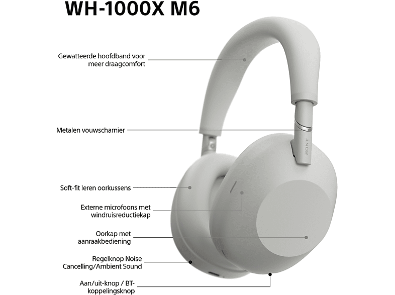 SONY WH-1000XM6 draadloze koptelefoon met Noise Cancelling Zilver