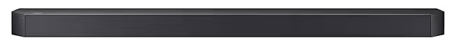 Zbliżenie czarnego soundbaru na białym tle. Ujęcie izolowanego produktu.