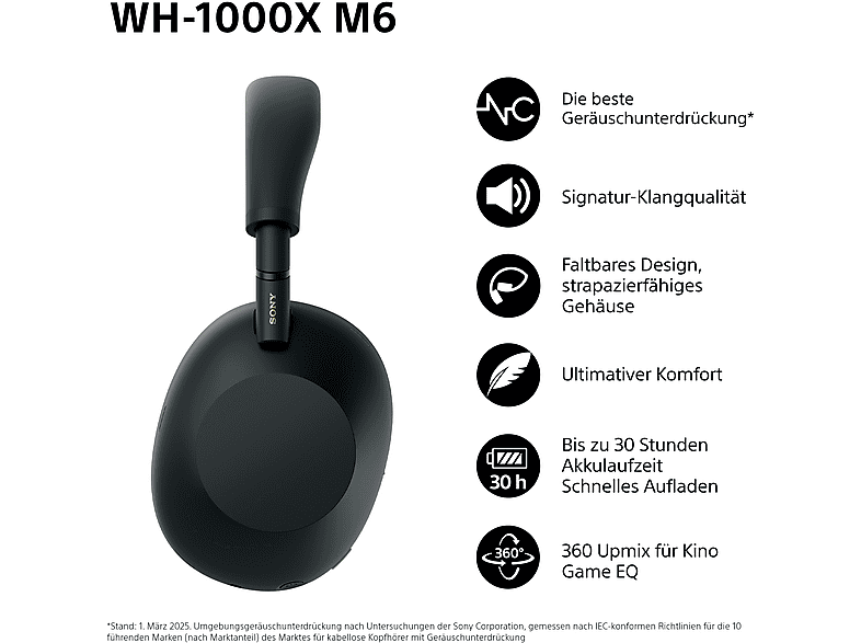 Thumbnail - SONY WH-1000XM6 Premium Noise Cancelling, Over-ear Kopfhörer Bluetooth Schwarz