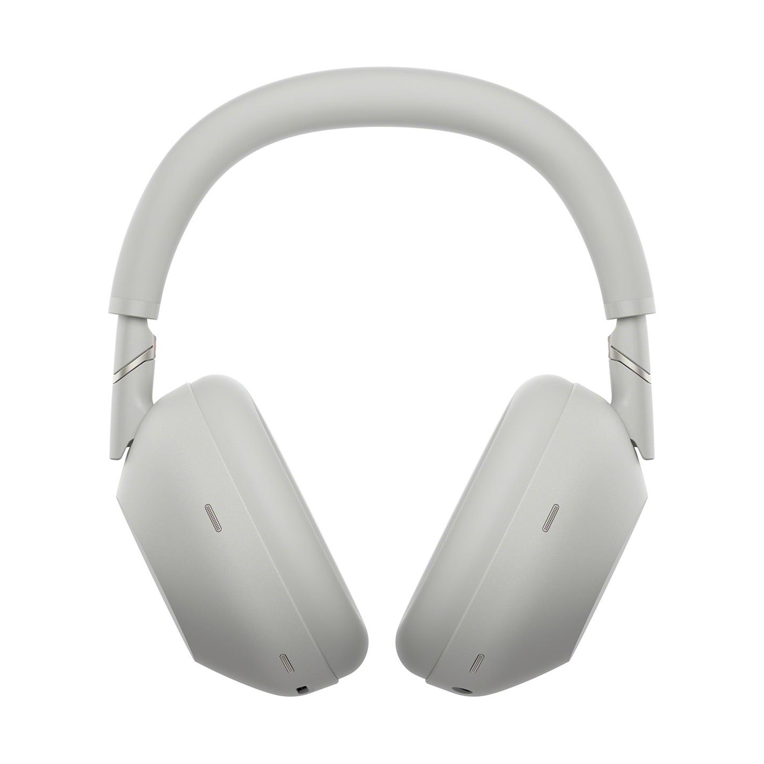 Cuffie Sony grigio chiaro. Design over-ear, padiglioni angolati, sfondo bianco.