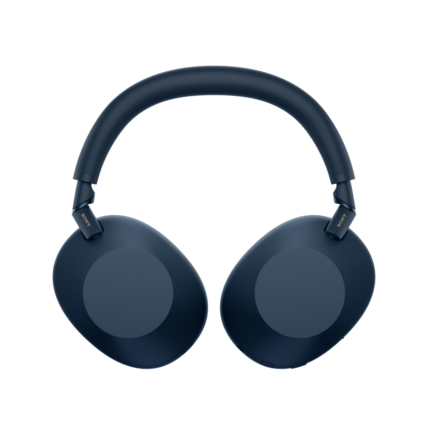 Auriculares azules, vista frontal. Se ven las copas y la diadema.