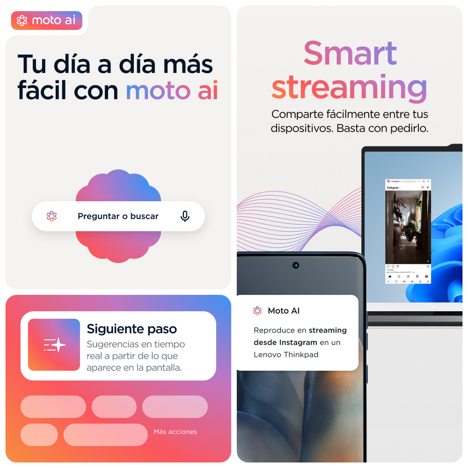 Teléfono mostrando diferentes aplicaciones y texto con iconos y un portátil transmitiendo contenido.