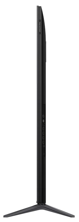 Widok z boku czarnego telewizora ze stojakiem.