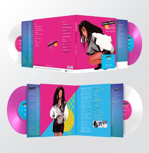 Albumcover mit zwei Frauen auf dem Cover und zwei Schallplatten. Rosa und blaue Farben.