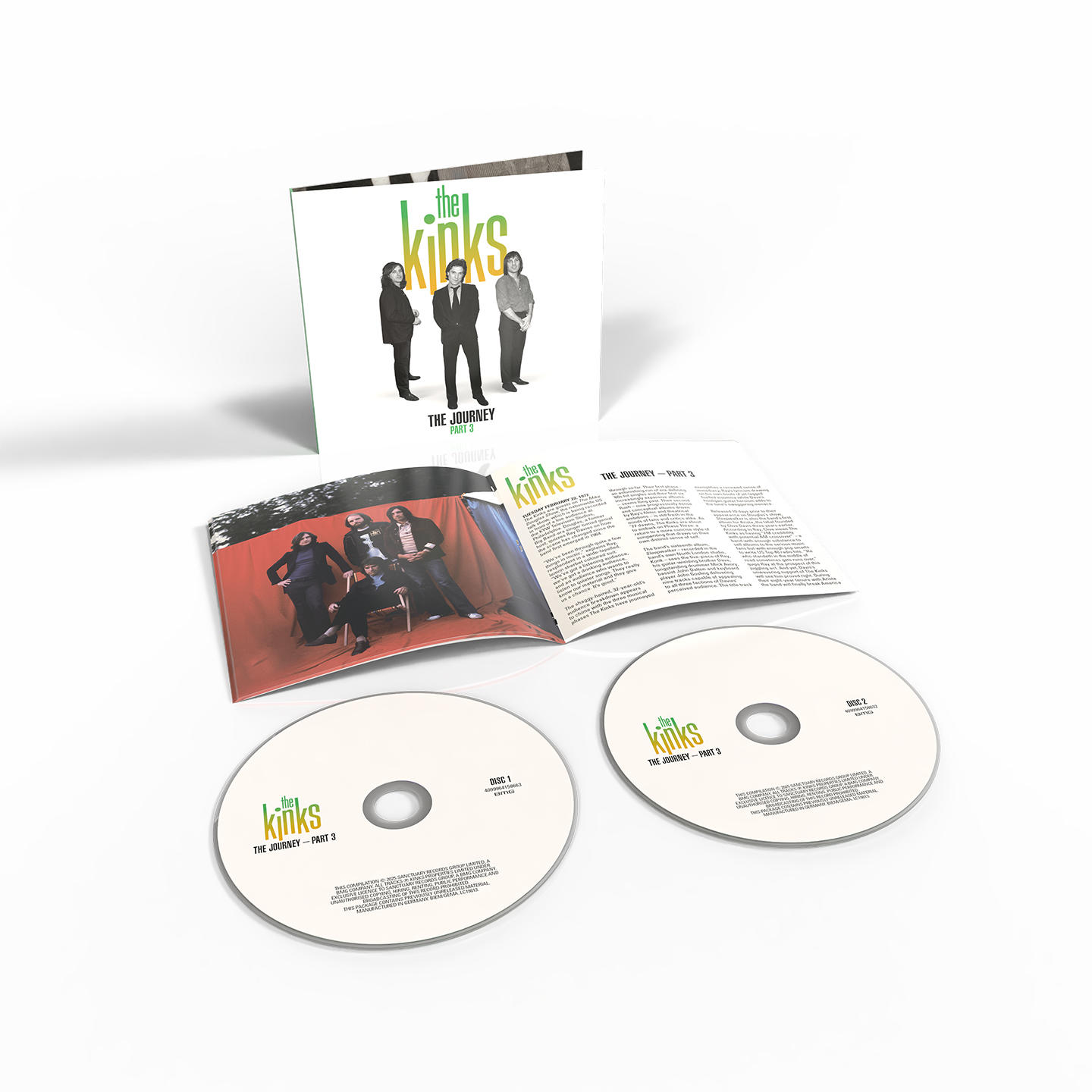 Album-Set mit drei Personen und einem offenen Booklet. Zwei CDs mit Text. The Kinks - The Journey.