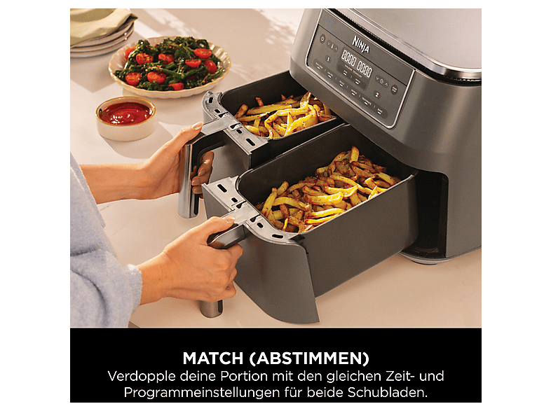 NINJA DZ300EU 7.6 l Heißluftfritteuse 2470 Watt Metallic Grau