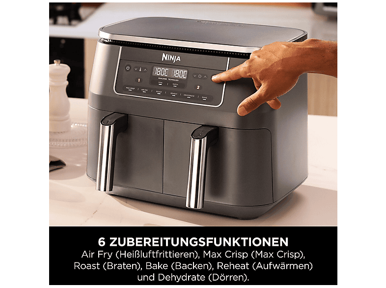 NINJA DZ300EU 7.6 l Heißluftfritteuse 2470 Watt Metallic Grau
