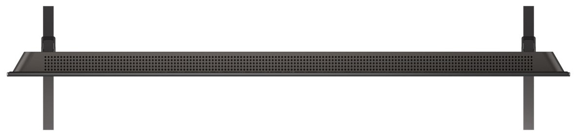 Widok z góry telewizora LG OLED, pokazujący listwę głośnikową i stojak.