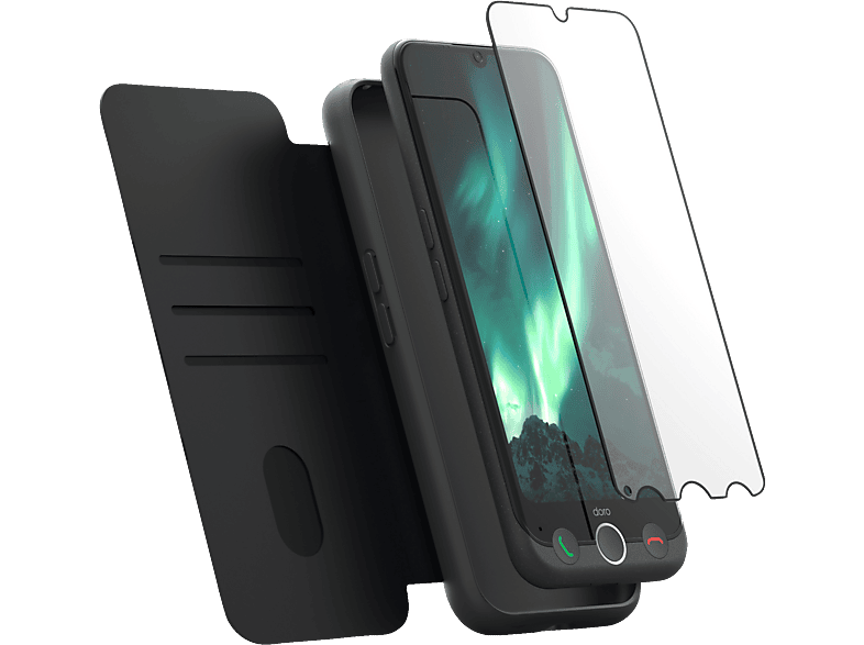 DORO Aurora A30 + Display Schutzglas und Wallet Case 128 GB Graphit Dual SIM